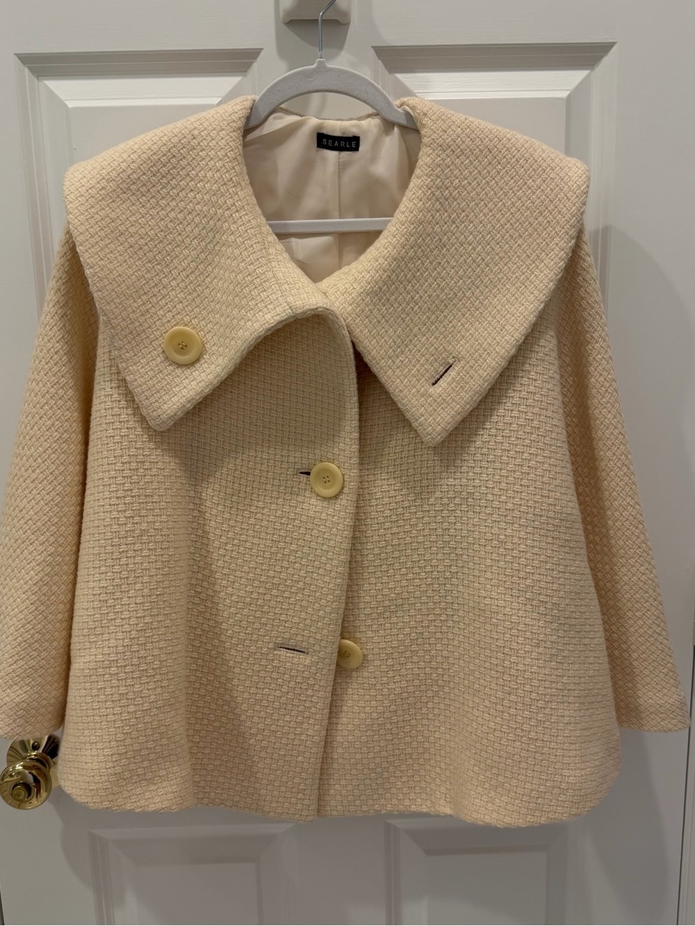 Vintage SEARLE Cream Short Swing Coat with Oversized Collar